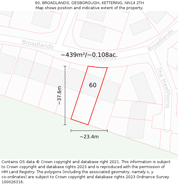 60, BROADLANDS, DESBOROUGH, KETTERING, NN14 2TH: Plot and title map