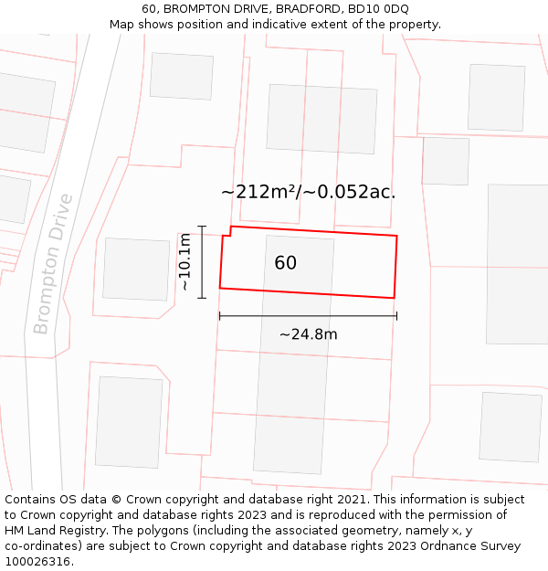 60, BROMPTON DRIVE, BRADFORD, BD10 0DQ: Plot and title map
