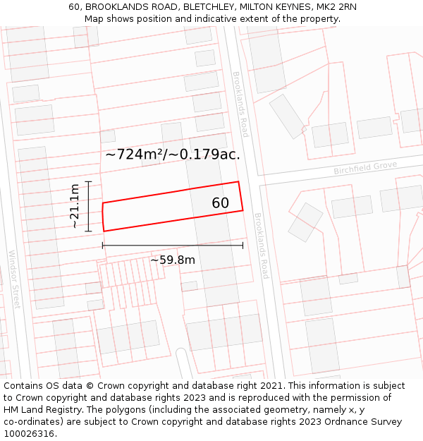 60, BROOKLANDS ROAD, BLETCHLEY, MILTON KEYNES, MK2 2RN: Plot and title map