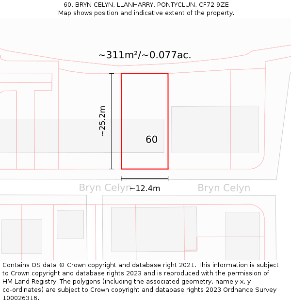 60, BRYN CELYN, LLANHARRY, PONTYCLUN, CF72 9ZE: Plot and title map