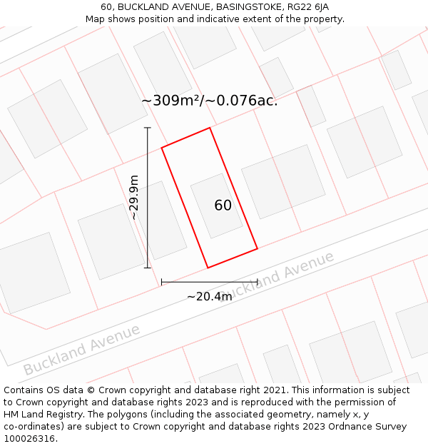 60, BUCKLAND AVENUE, BASINGSTOKE, RG22 6JA: Plot and title map