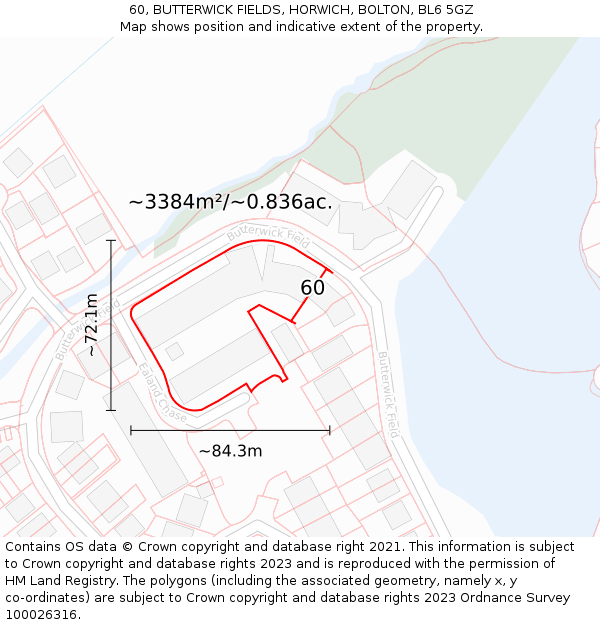 60, BUTTERWICK FIELDS, HORWICH, BOLTON, BL6 5GZ: Plot and title map