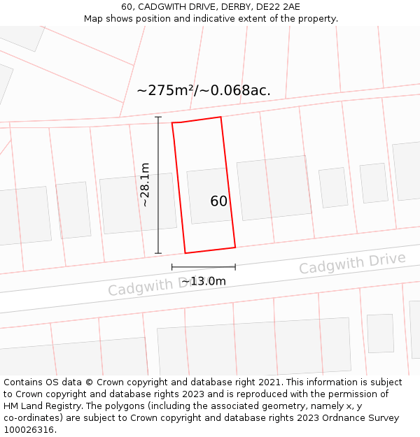 60, CADGWITH DRIVE, DERBY, DE22 2AE: Plot and title map