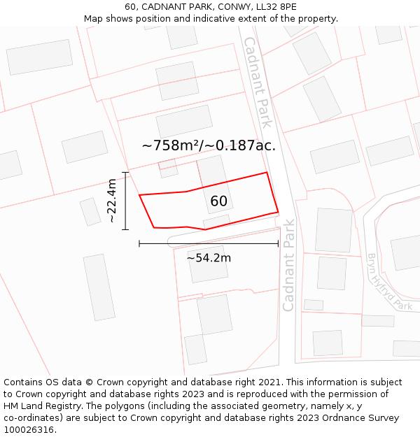 60, CADNANT PARK, CONWY, LL32 8PE: Plot and title map