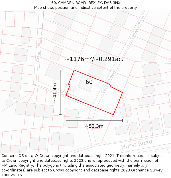 60, CAMDEN ROAD, BEXLEY, DA5 3NX: Plot and title map