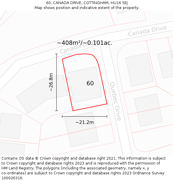 60, CANADA DRIVE, COTTINGHAM, HU16 5EJ: Plot and title map