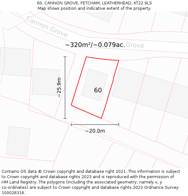 60, CANNON GROVE, FETCHAM, LEATHERHEAD, KT22 9LS: Plot and title map
