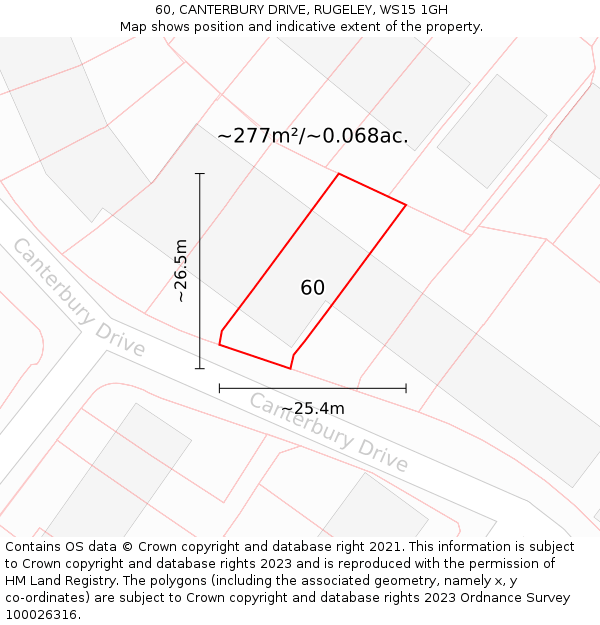 60, CANTERBURY DRIVE, RUGELEY, WS15 1GH: Plot and title map