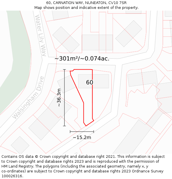 60, CARNATION WAY, NUNEATON, CV10 7SR: Plot and title map