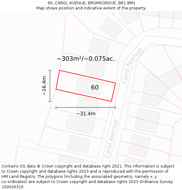 60, CAROL AVENUE, BROMSGROVE, B61 8RN: Plot and title map