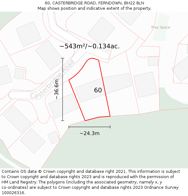 60, CASTERBRIDGE ROAD, FERNDOWN, BH22 8LN: Plot and title map