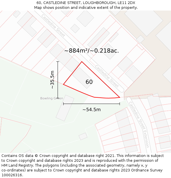 60, CASTLEDINE STREET, LOUGHBOROUGH, LE11 2DX: Plot and title map
