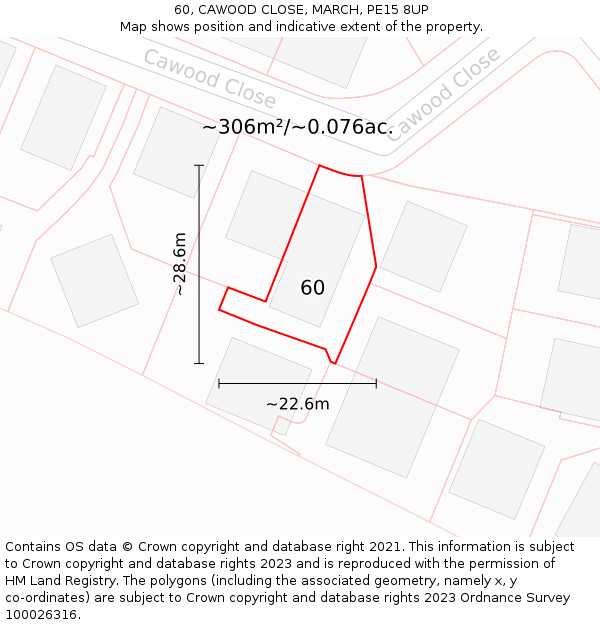 60, CAWOOD CLOSE, MARCH, PE15 8UP: Plot and title map