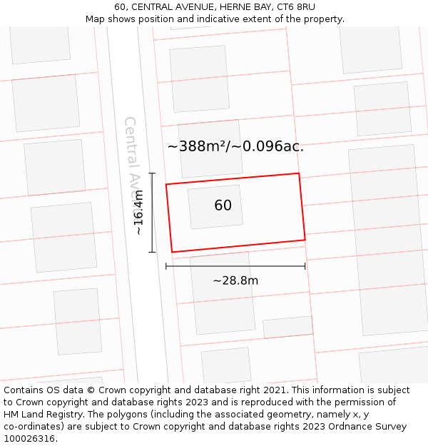 60, CENTRAL AVENUE, HERNE BAY, CT6 8RU: Plot and title map