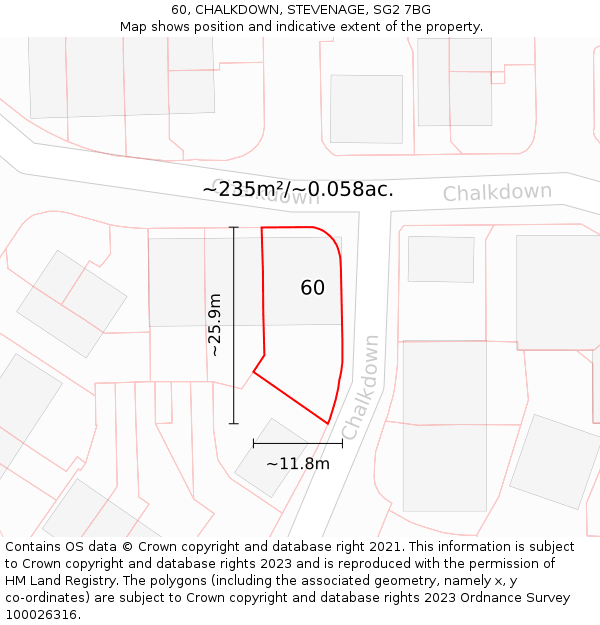 60, CHALKDOWN, STEVENAGE, SG2 7BG: Plot and title map