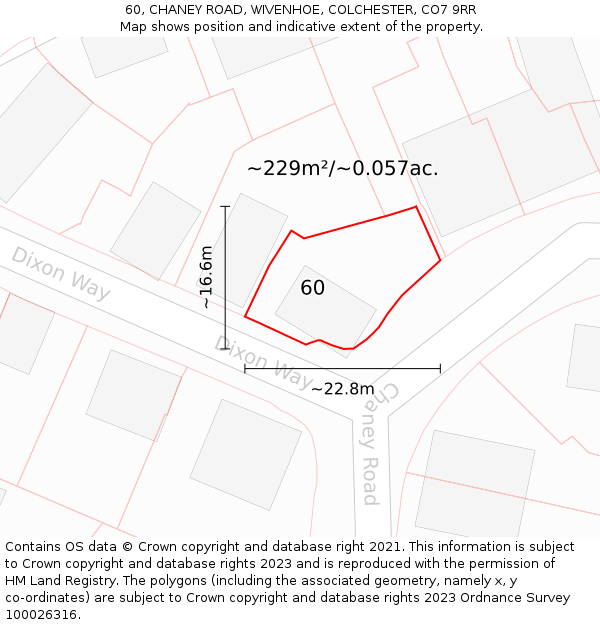 60, CHANEY ROAD, WIVENHOE, COLCHESTER, CO7 9RR: Plot and title map