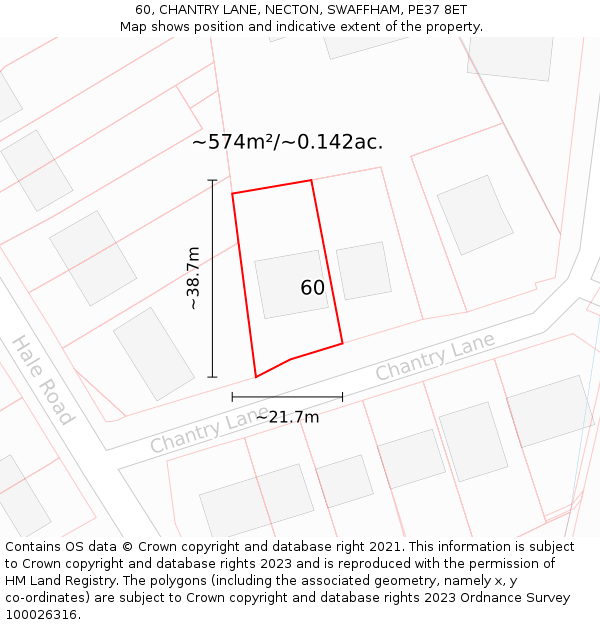 60, CHANTRY LANE, NECTON, SWAFFHAM, PE37 8ET: Plot and title map