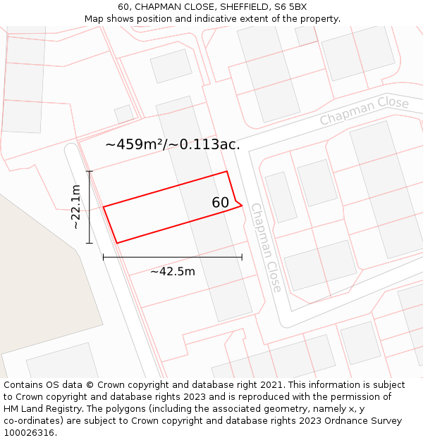 60, CHAPMAN CLOSE, SHEFFIELD, S6 5BX: Plot and title map