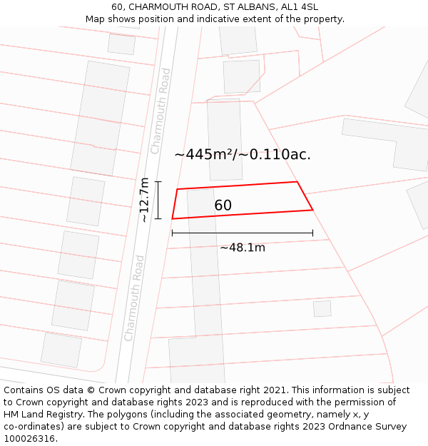 60, CHARMOUTH ROAD, ST ALBANS, AL1 4SL: Plot and title map