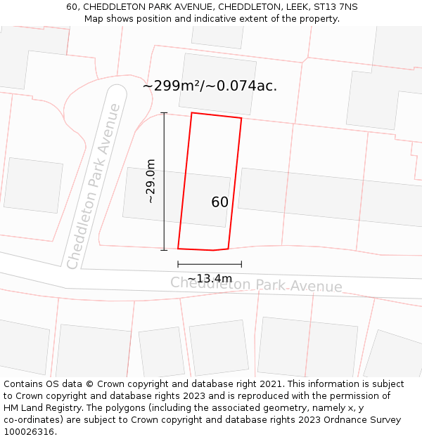 60, CHEDDLETON PARK AVENUE, CHEDDLETON, LEEK, ST13 7NS: Plot and title map