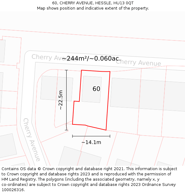 60, CHERRY AVENUE, HESSLE, HU13 0QT: Plot and title map