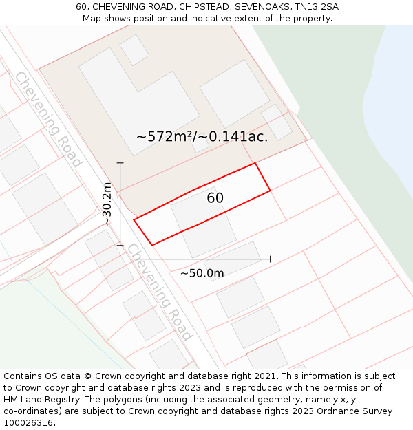 60, CHEVENING ROAD, CHIPSTEAD, SEVENOAKS, TN13 2SA: Plot and title map