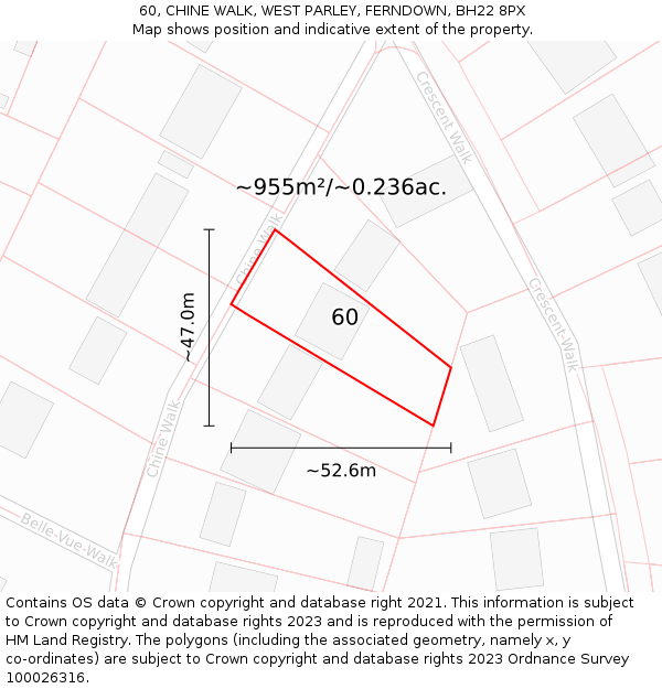 60, CHINE WALK, WEST PARLEY, FERNDOWN, BH22 8PX: Plot and title map