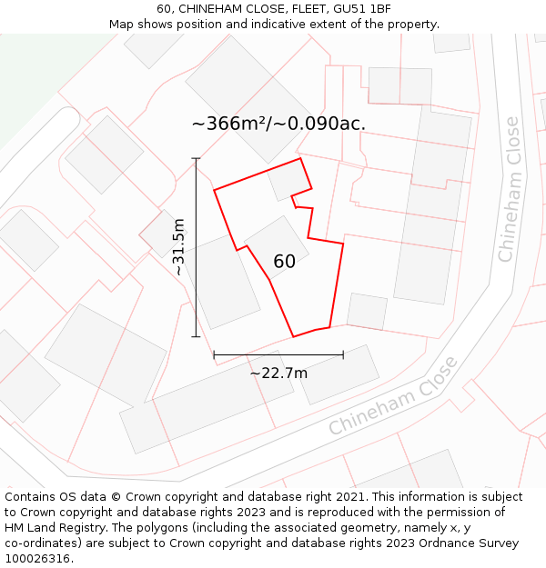 60, CHINEHAM CLOSE, FLEET, GU51 1BF: Plot and title map