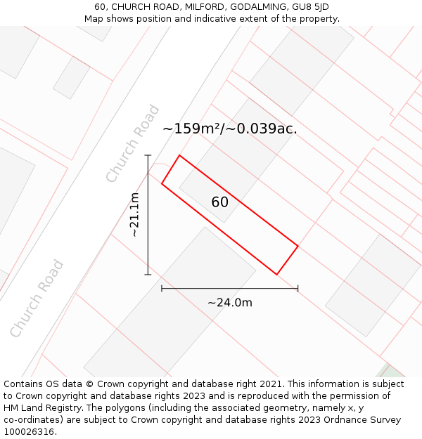 60, CHURCH ROAD, MILFORD, GODALMING, GU8 5JD: Plot and title map