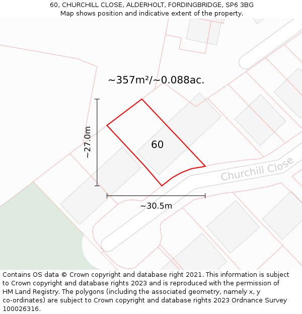60, CHURCHILL CLOSE, ALDERHOLT, FORDINGBRIDGE, SP6 3BG: Plot and title map
