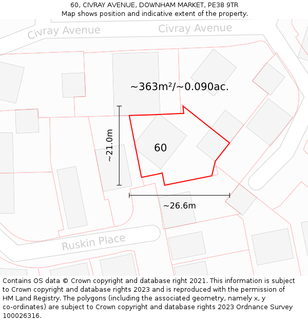 60, CIVRAY AVENUE, DOWNHAM MARKET, PE38 9TR: Plot and title map