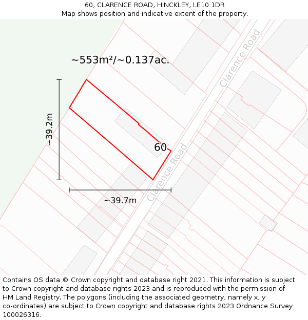 60, CLARENCE ROAD, HINCKLEY, LE10 1DR: Plot and title map