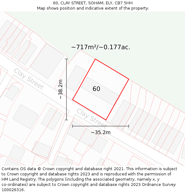 60, CLAY STREET, SOHAM, ELY, CB7 5HH: Plot and title map