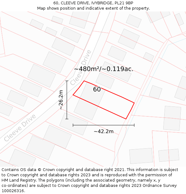 60, CLEEVE DRIVE, IVYBRIDGE, PL21 9BP: Plot and title map