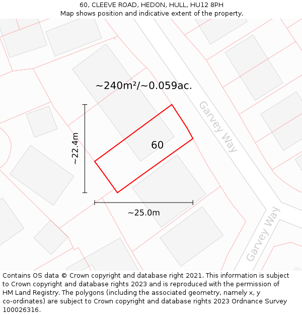 60, CLEEVE ROAD, HEDON, HULL, HU12 8PH: Plot and title map