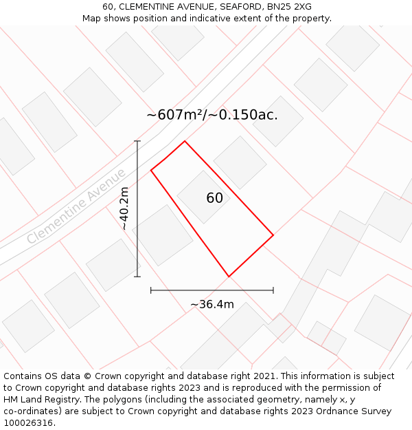 60, CLEMENTINE AVENUE, SEAFORD, BN25 2XG: Plot and title map