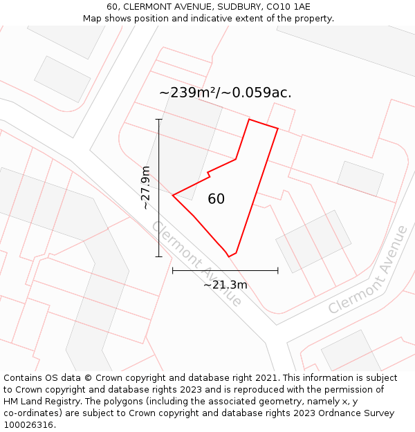 60, CLERMONT AVENUE, SUDBURY, CO10 1AE: Plot and title map