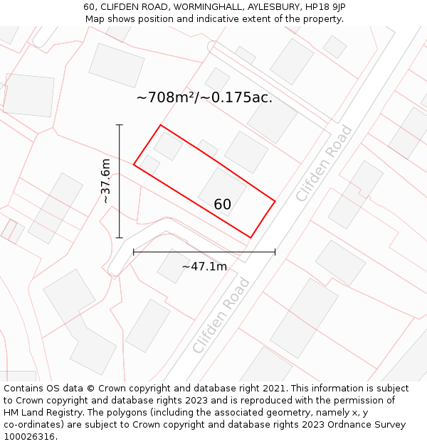 60, CLIFDEN ROAD, WORMINGHALL, AYLESBURY, HP18 9JP: Plot and title map