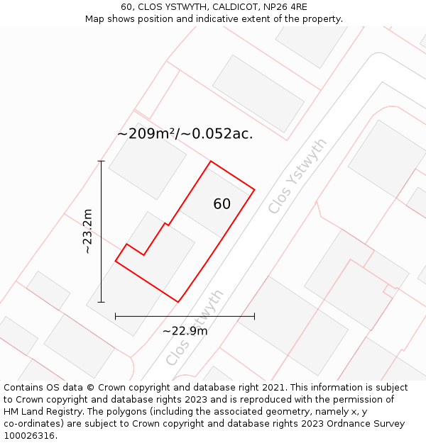 60, CLOS YSTWYTH, CALDICOT, NP26 4RE: Plot and title map