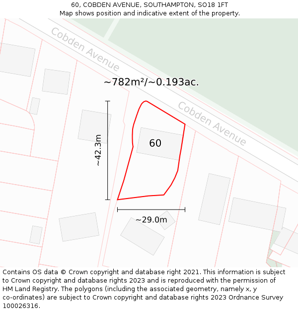 60, COBDEN AVENUE, SOUTHAMPTON, SO18 1FT: Plot and title map