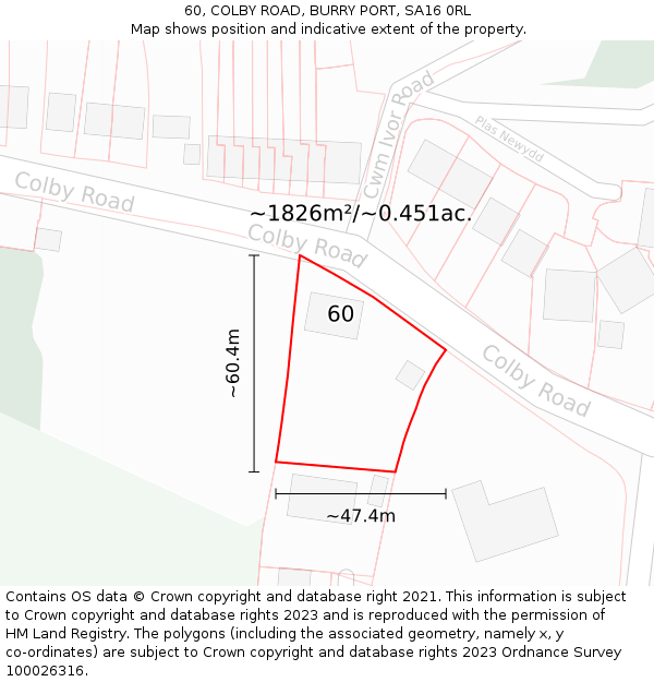60, COLBY ROAD, BURRY PORT, SA16 0RL: Plot and title map