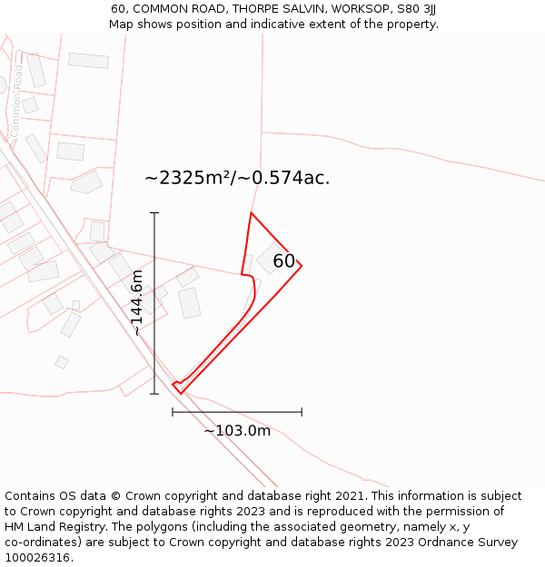 60, COMMON ROAD, THORPE SALVIN, WORKSOP, S80 3JJ: Plot and title map