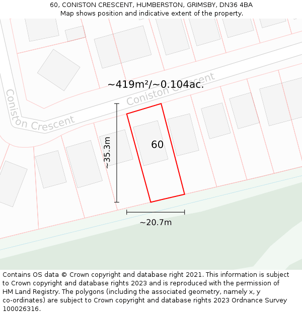 60, CONISTON CRESCENT, HUMBERSTON, GRIMSBY, DN36 4BA: Plot and title map
