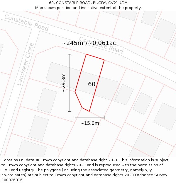 60, CONSTABLE ROAD, RUGBY, CV21 4DA: Plot and title map