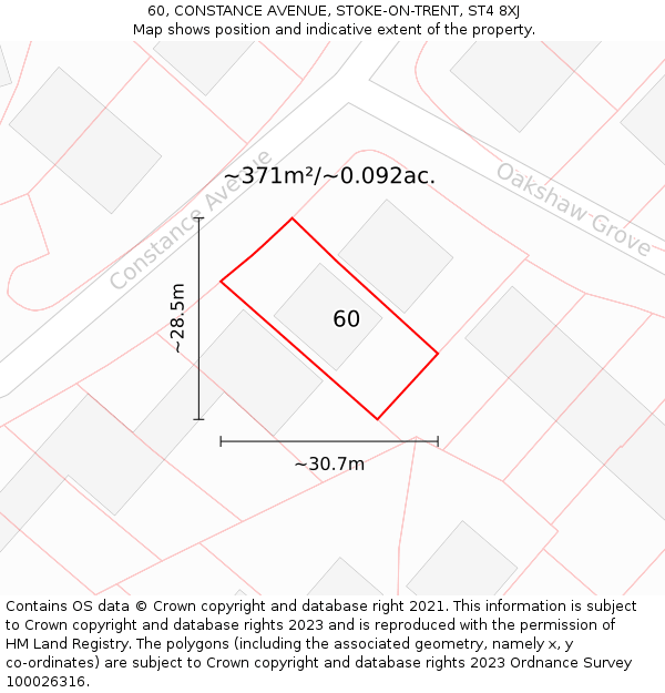 60, CONSTANCE AVENUE, STOKE-ON-TRENT, ST4 8XJ: Plot and title map