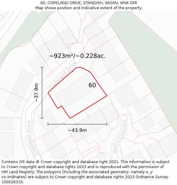 60, COPELAND DRIVE, STANDISH, WIGAN, WN6 0XR: Plot and title map