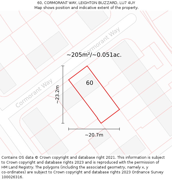 60, CORMORANT WAY, LEIGHTON BUZZARD, LU7 4UY: Plot and title map