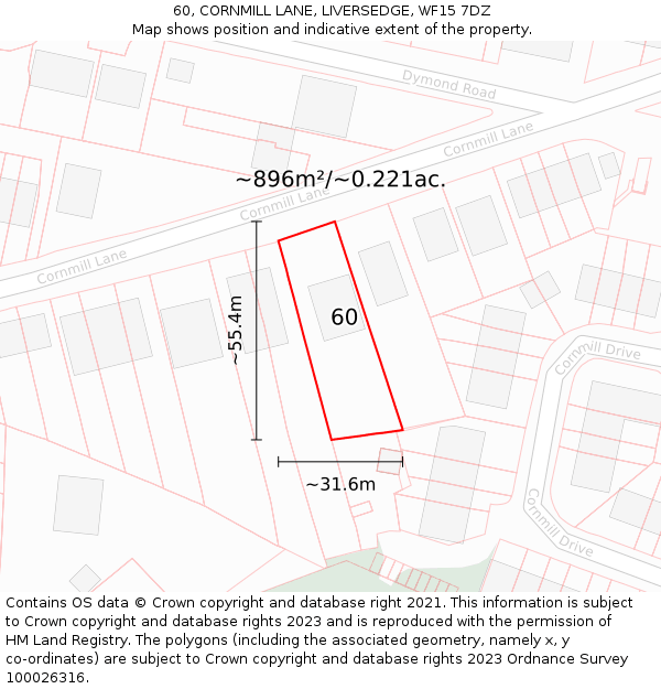 60, CORNMILL LANE, LIVERSEDGE, WF15 7DZ: Plot and title map