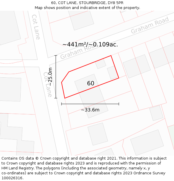 60, COT LANE, STOURBRIDGE, DY8 5PR: Plot and title map