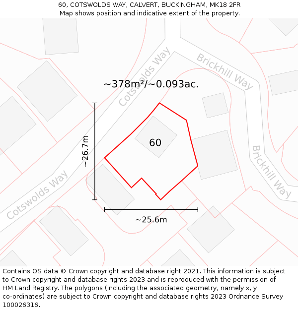60, COTSWOLDS WAY, CALVERT, BUCKINGHAM, MK18 2FR: Plot and title map